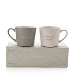 Set of 2 Grey & White Mugs - Love You & Love You More