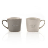 Set of 2 Grey & White Mugs - Love You & Love You More