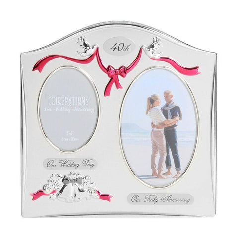 40th Anniversary Double Photo Frame Silver Plated - Gallery Gifts Online 