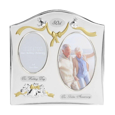 50th Anniversary Double Silver Plated Photo Frame - Gallery Gifts Online 