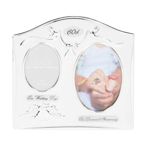 60th Anniversary Silver Plated Double Photo Frame - Gallery Gifts Online 