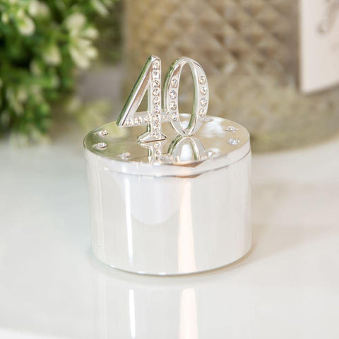 40th Birthday Silver Plated Crystal Trinket Box - Gallery Gifts Online 